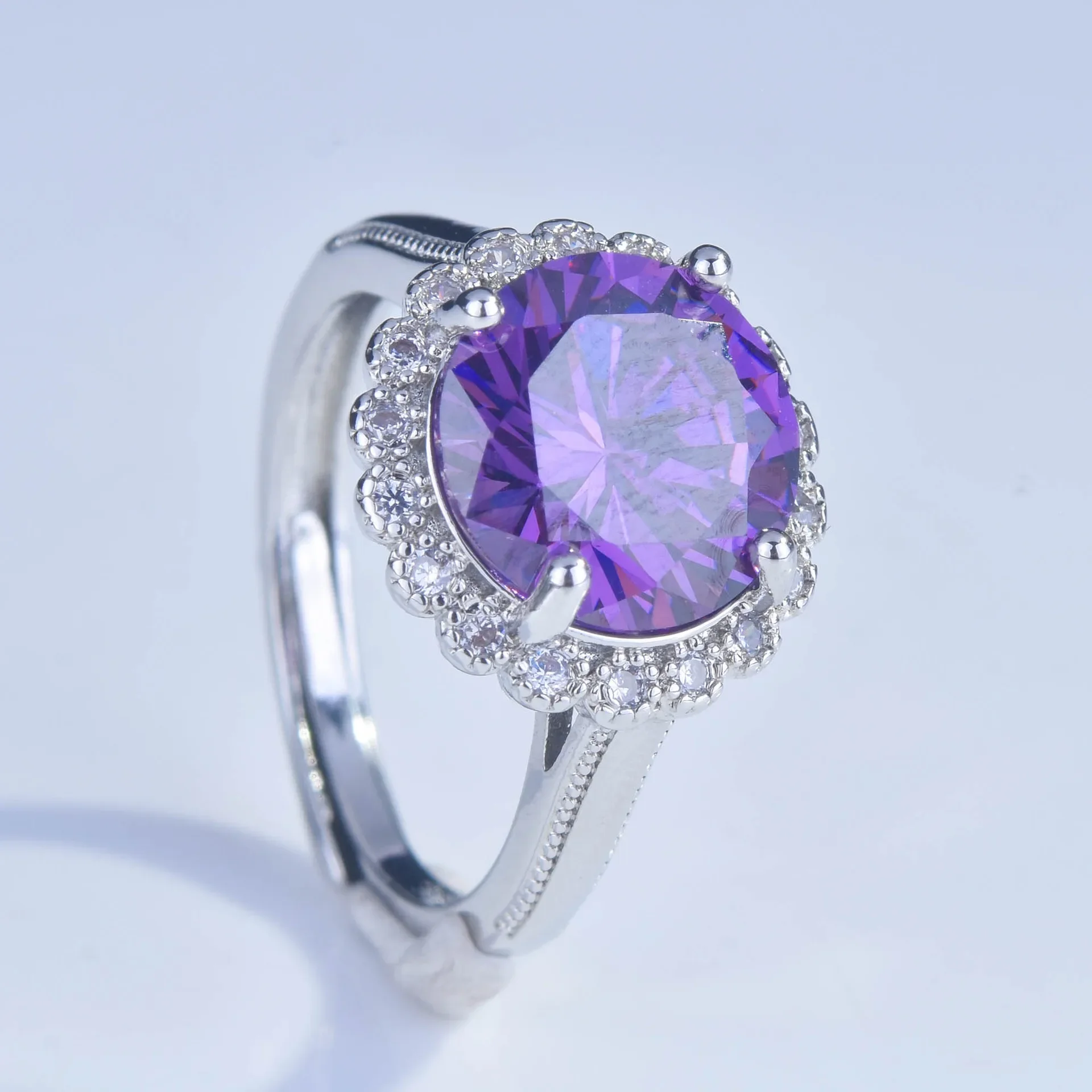 

solid Sterling Silver 925 Amethyst Gemstone Ring for Women Anillos De Silver 925 Jewelry Bizuteria Diamond Side Stone Anel Box
