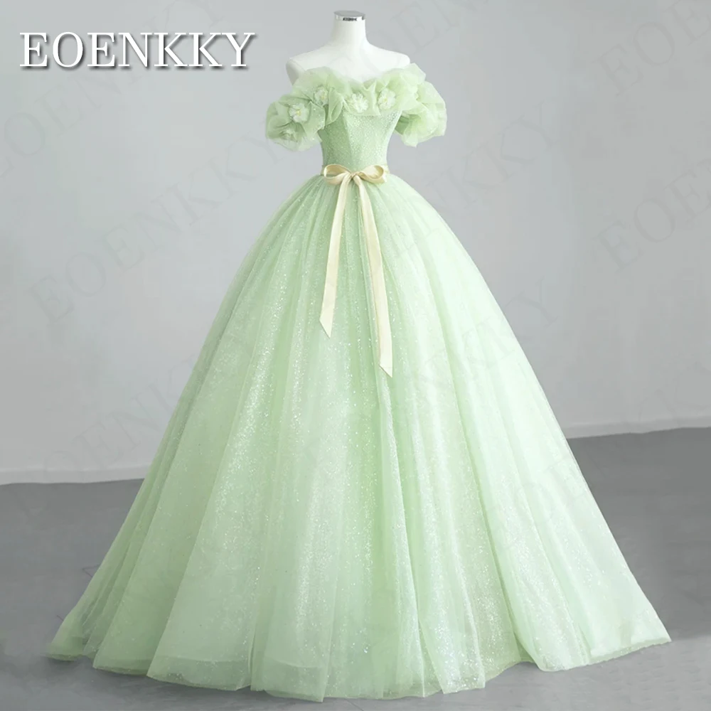 A-line Tulle Tiered Stitching Glitter Short Dress Lime Green