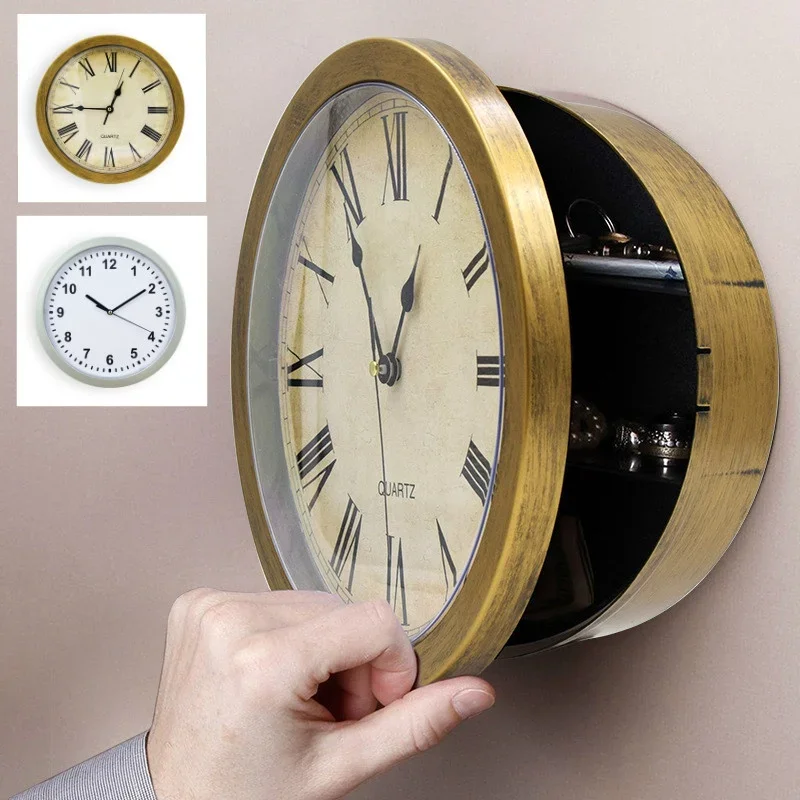 Wall Clock Vintage Home Decoration Safe Box Hidden Secret Storage For Money Jewelry Valuables
