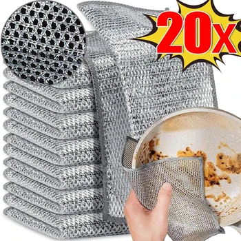 20/1pcs Panno per pulizia magico addensato su un solo lato in filo di acciaio metallico Stracci da cucina Piatto Pentola Panni per lavaggio Asciugamano Strumenti puliti 1