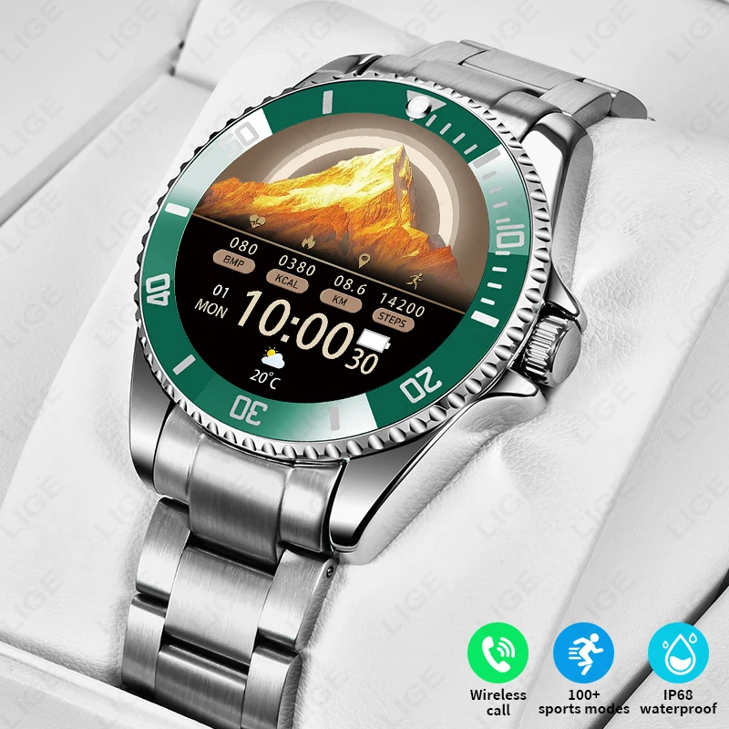 LIGE New Luxury Smart Watch Bluetooth Call Sleep Monitor 1.27inch Clock Display Waterproof Sport Digital Business Watch For Gift
