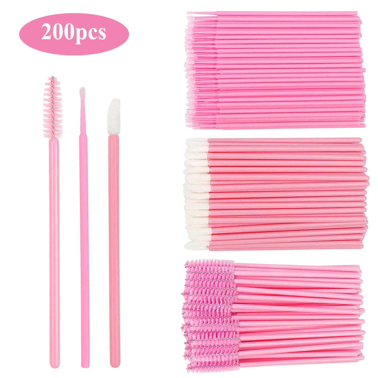 200pcs Disposable Brushes Set Mascara Wands Lip Brushes Microbrush Applicator Swab for Eyelash Extension Eyebrow Makeup Tools