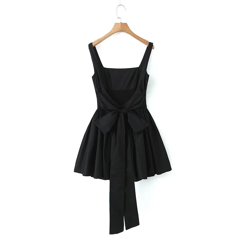 Women Sweet Tie Bow Sashes Sexy Backless Dress Waist Spliced Pleated Swing Party Mini Robe