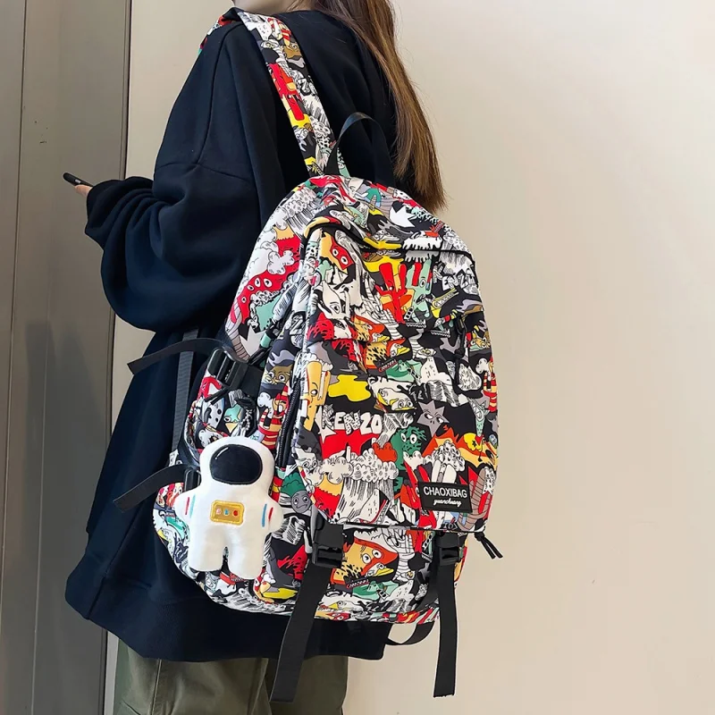

Harajuku Girl Male School Bag Female Graffiti Print Men Backpack Women Book Bag Nylon Ladies Fashion Laptop Backpack Students