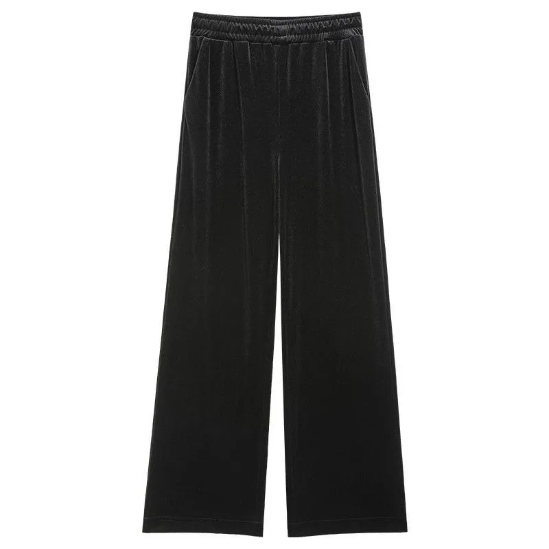 2023 New Spring Autumn Golden Velvet Wide-leg Pants Women Loose High-waisted Straight Trousers Tube Casual Drag Plus Size Wear