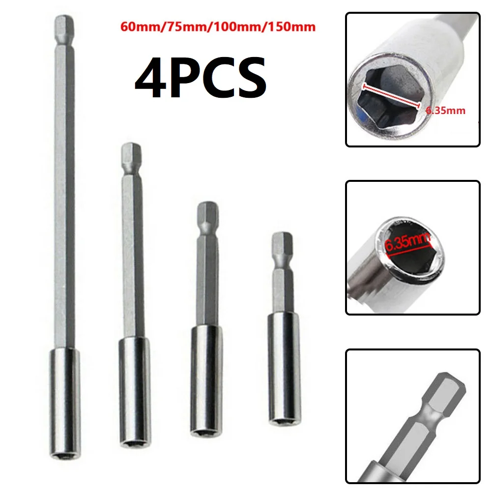 

4pc 60/75/100/150mm Magnetic Screw Bit Extension Rod Change Bit 1/4inch Hex Shank Screwdriver Tip Holder For Electric Drill Tool