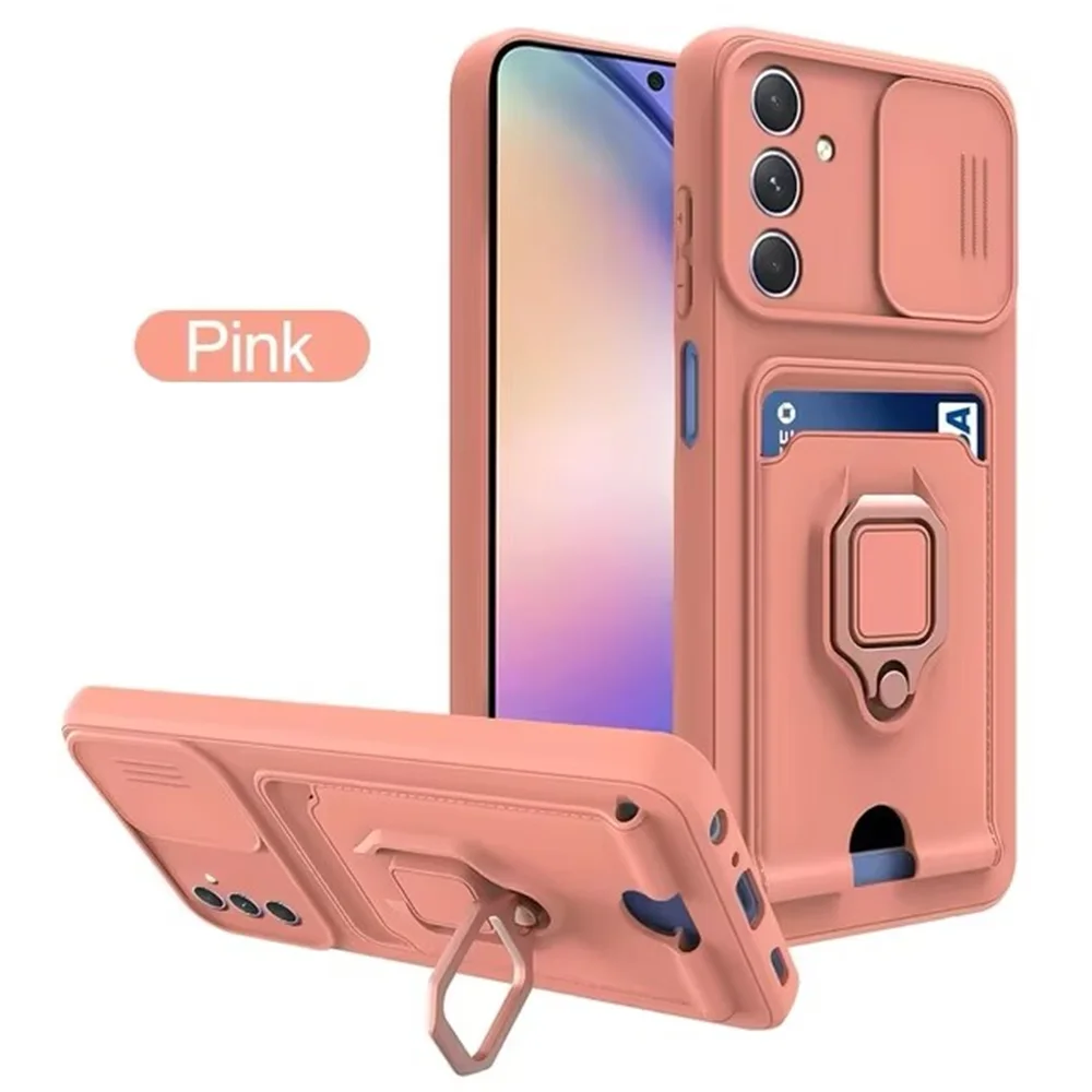 Luxury Camera Push Window Phone Case with Card Holder & Magnetic Stand Cover