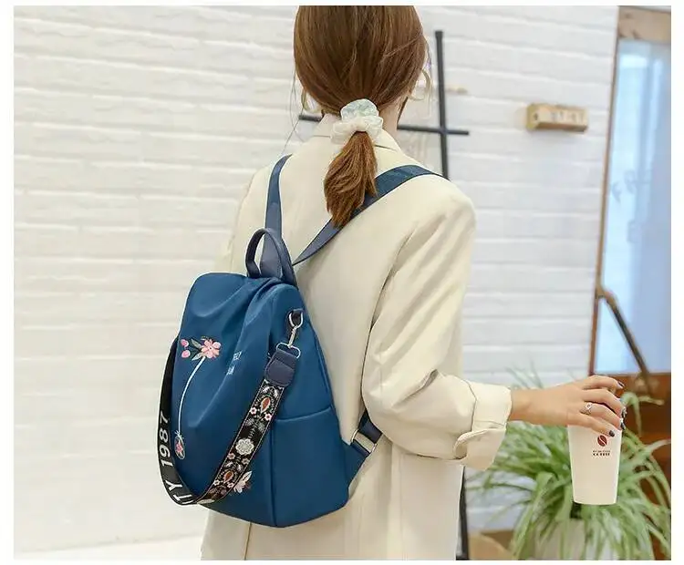 Wasserabweisender Oxford-Stoff, lässig und elegant, doppelte Umhängetaschen, Persönlichkeit, ethnischer Stil, 3D-gestickter Rucksack für Damen – Detail 8