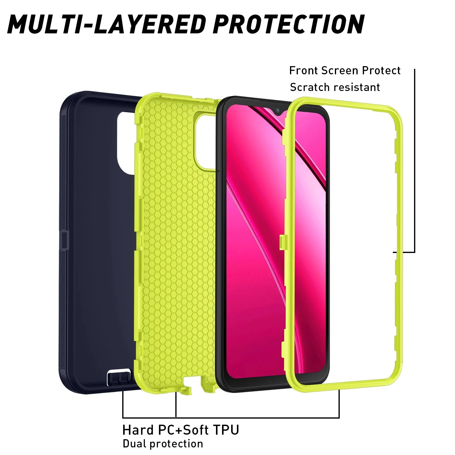 Durable Heavy Duty Hybrid Defender Phone Case - 3-Layer Armor Shockproof Protective Cover