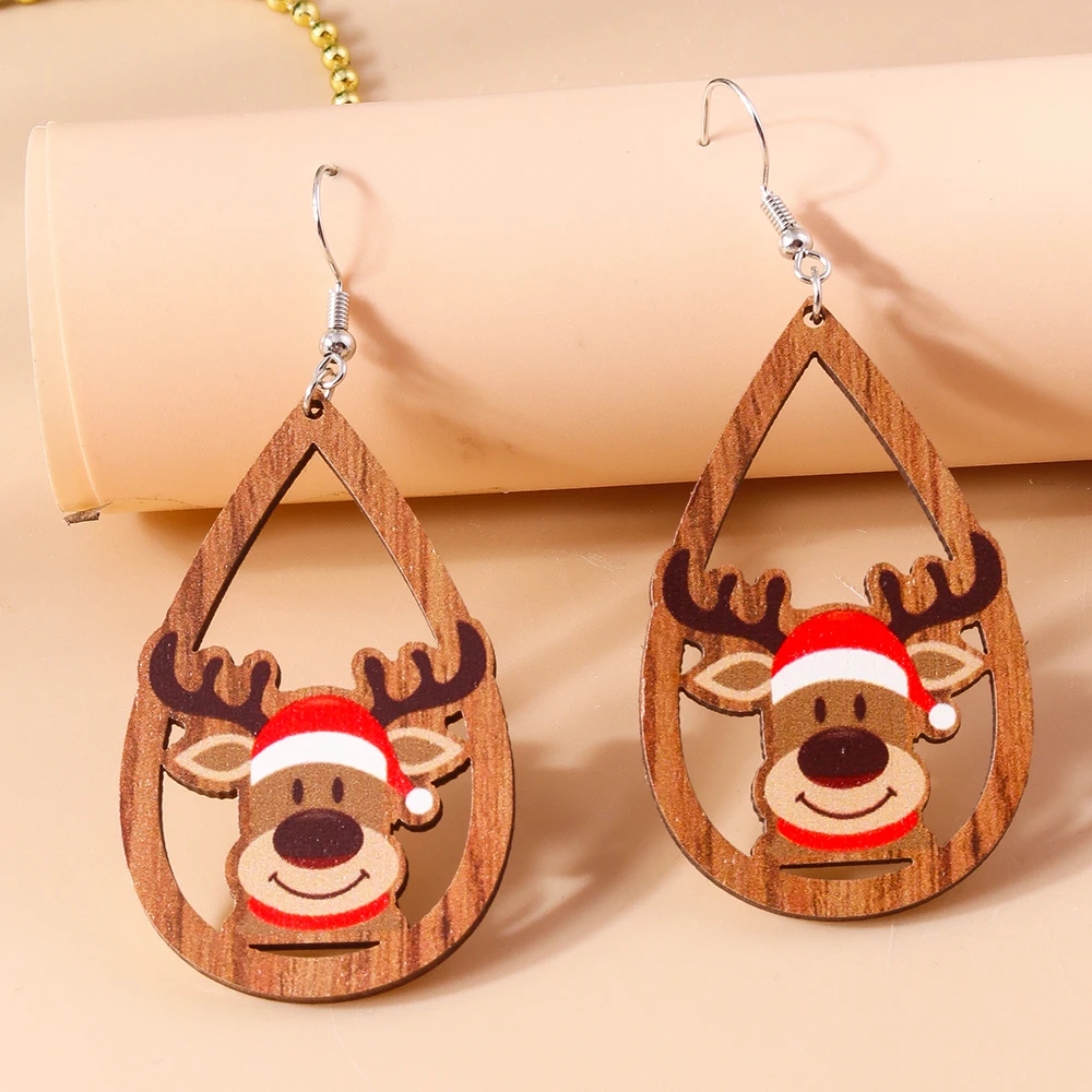 Aihua Neue Weihnachtsohrringe aus Holz für Frauen, niedlicher Weihnachtsmann, Schneemann, Schneeflocke, Hirsch, Baum, Ohrringe, Neujahrsparty, Schmuck, Geschenke – Detail 20