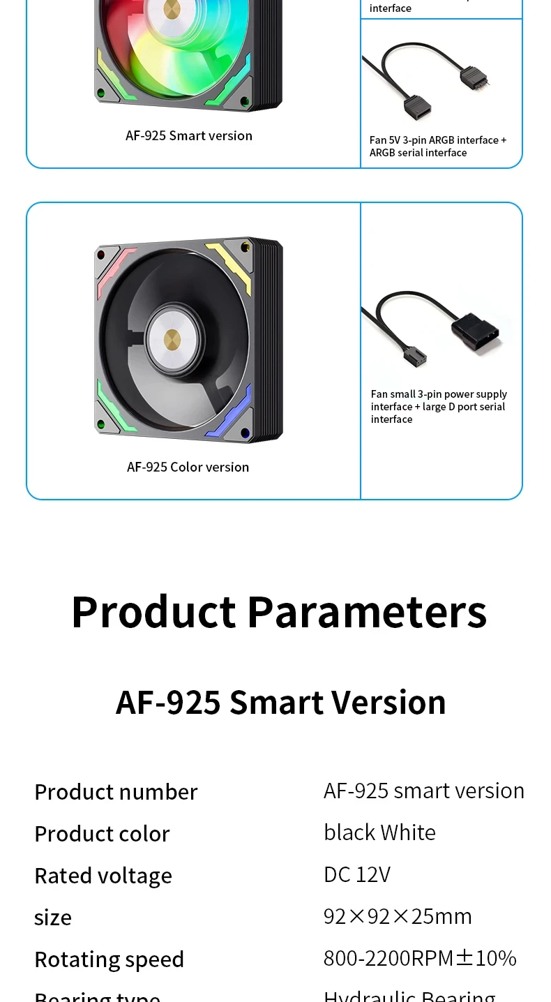 AF-925 ARGB PC Fan PC Radiator Cooling Fan 92mm ITX Computer Case Fans 9cm Chass