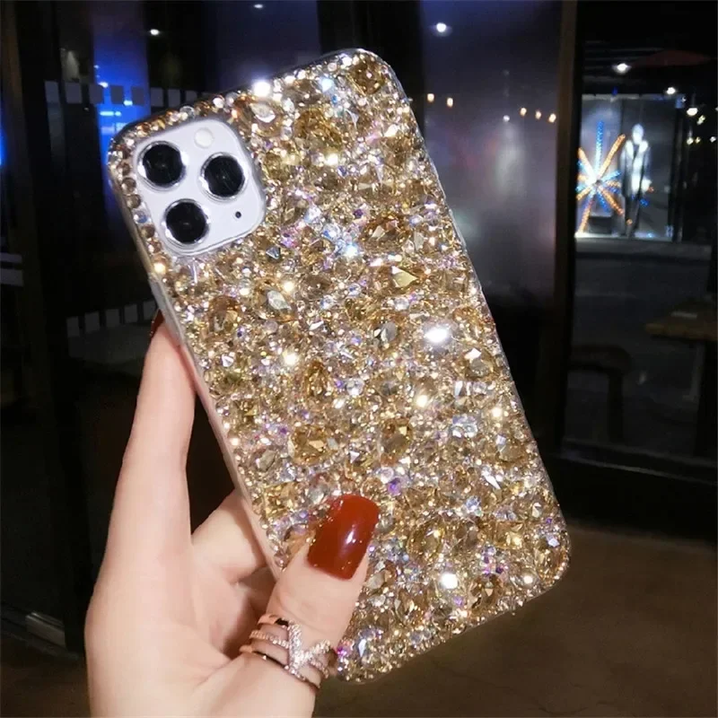 Plain TPU Cover with Glitter Full Diamond Crystal Cover Capa for IPhone 15 14 13 12 11 Pro Max, Luxury Women's Phone Case