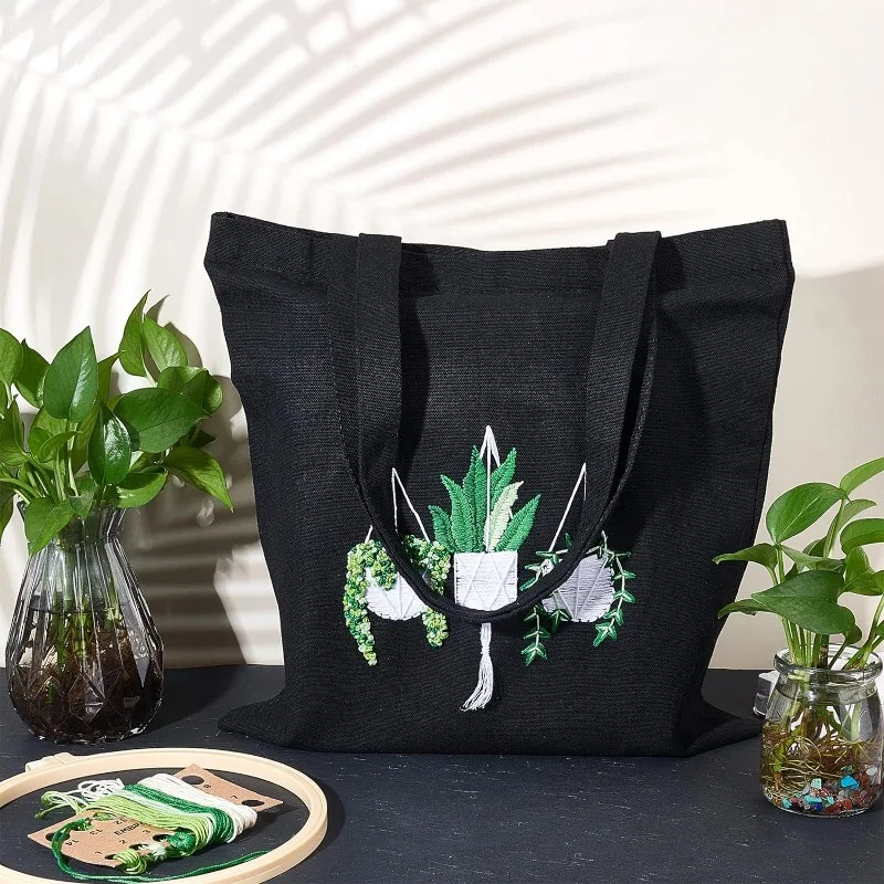 Kit De Broderie Sur Sac Fourre-Tout En Toile Avec Motif Pour Débutants