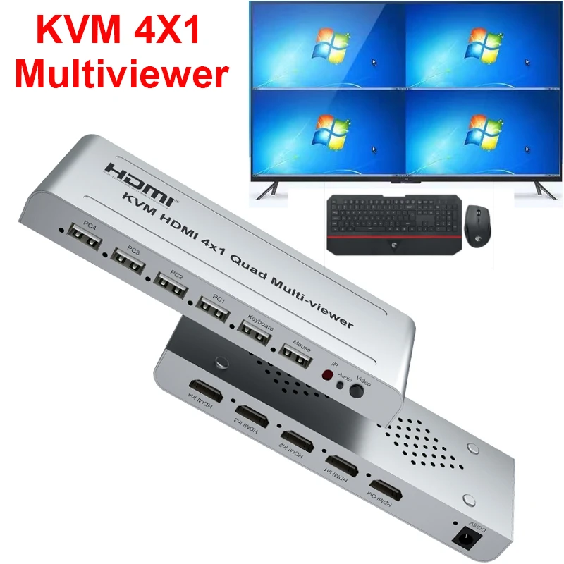 4K HDMI KVM Switch 4x1 With Quad Multi Viewer 4 In 1 Out HDMI Multiviewer Usb Switcher 4 In 1 Out For 4 Pc Share Mouse Keyboard I4625946557