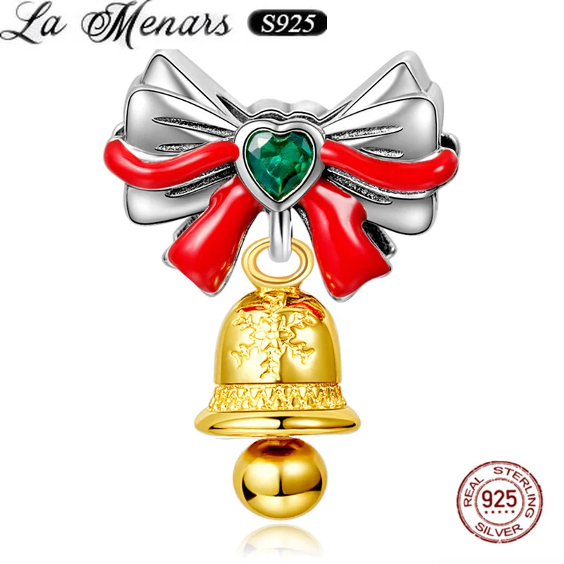 

La Menars Christmas Bell Beaded for Original Women Bracelet Sterling Silver Pendant Christmas Fine Jewelry Gift