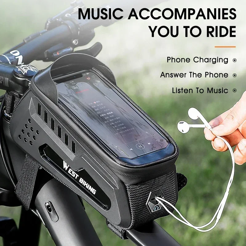 Bike Bag Bicycle Bag Bike Accessory WEST BIKING Hard Shell TPU Bicycle Bag Touchscreen 6-7.4" Phone Stand Waterproof Front Beam Bag MTB Road Bike Cycling Equipment