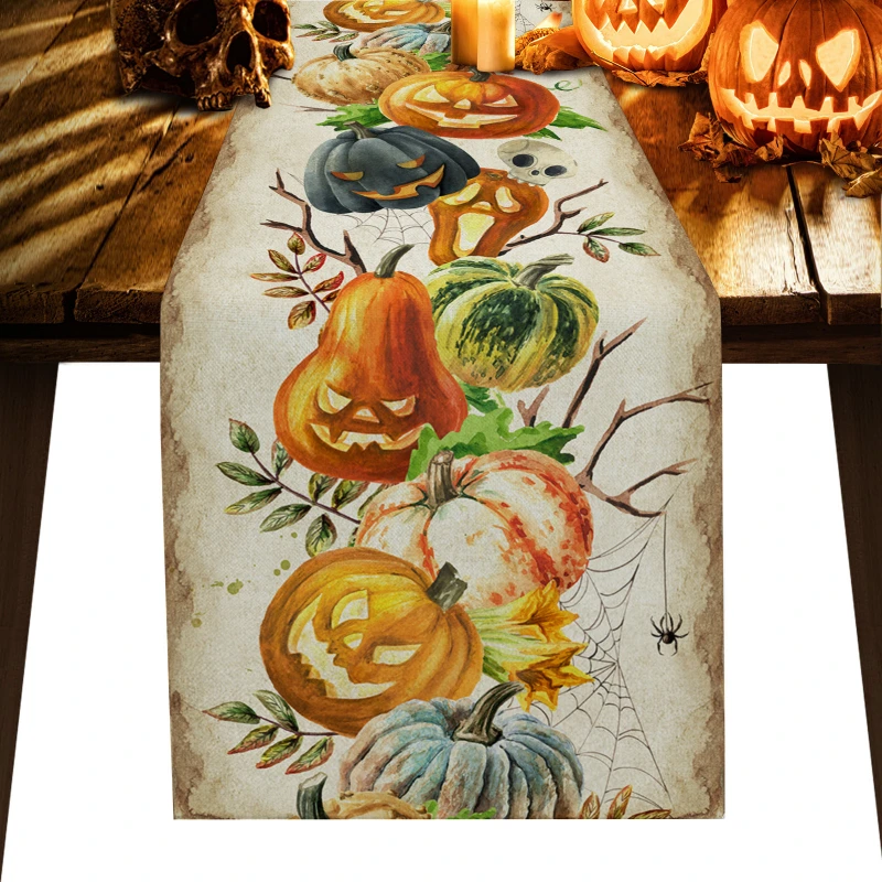 Halloween Pumpkin Horror Table Runner Wedding Party Decorations Tablecloth Christmas Table Festive Decoration Linen Table Cover