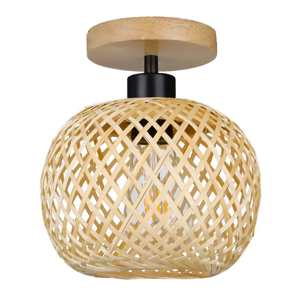 1pcs Handmade Bamboo Woven Ceiling Lamp Corridor Aisle Living Room Ceiling Light Retro Woven Lamps Decorative Fixtures No Bulb