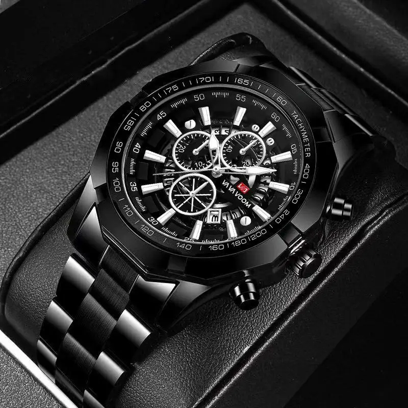Top Brand Golden Luxury Sport Watch Men Stainless Steel Business Date Clock Daily Waterproof Watches Mens Quartz Wrist Watch