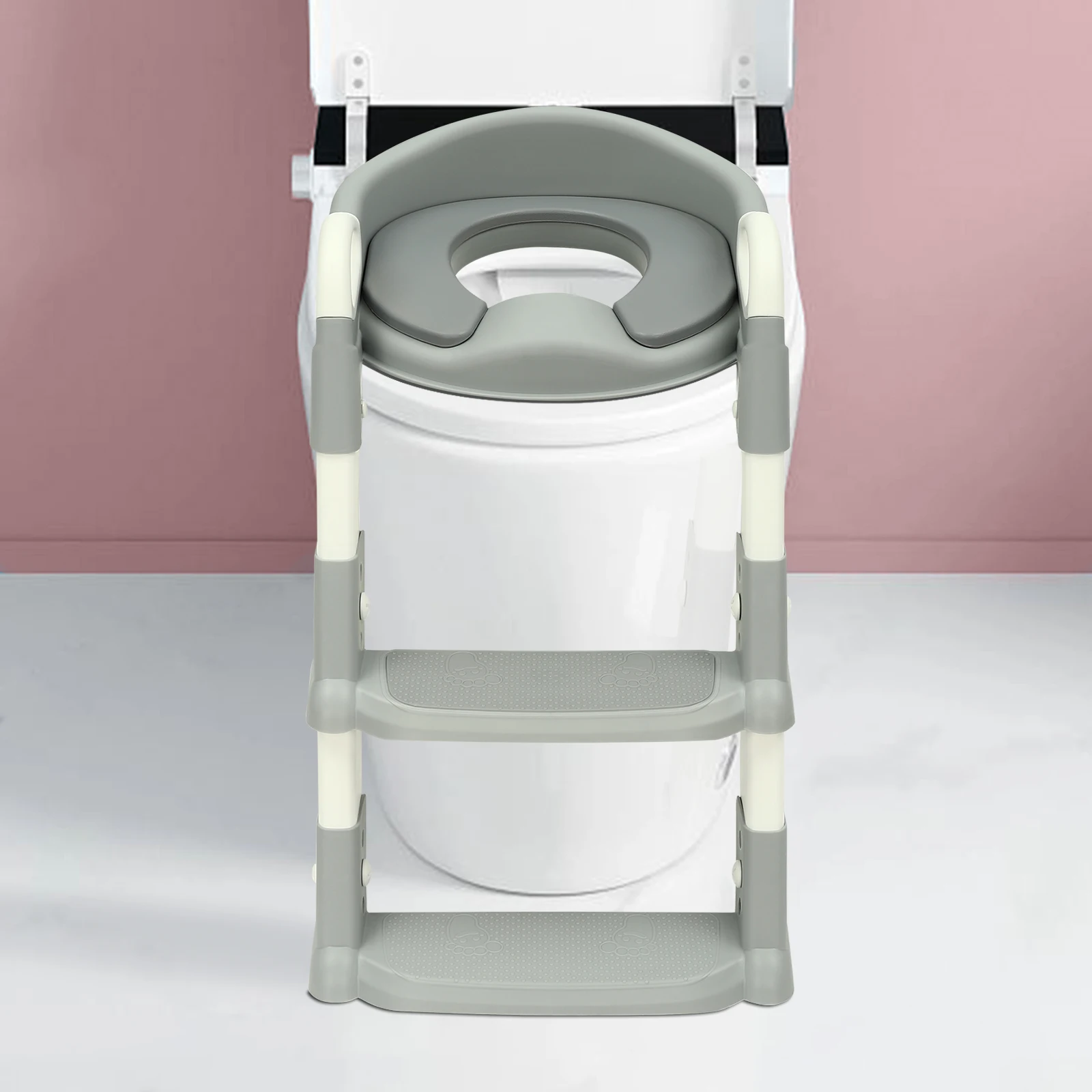 Kinder-Toilettensitz mit Treppe, verstellbarer 6-Höhen-Klapp-Töpfchentrainer für Kleinkinder von 2–7 Jahren, rutschfeste Stufen und Griffe – Detail 1