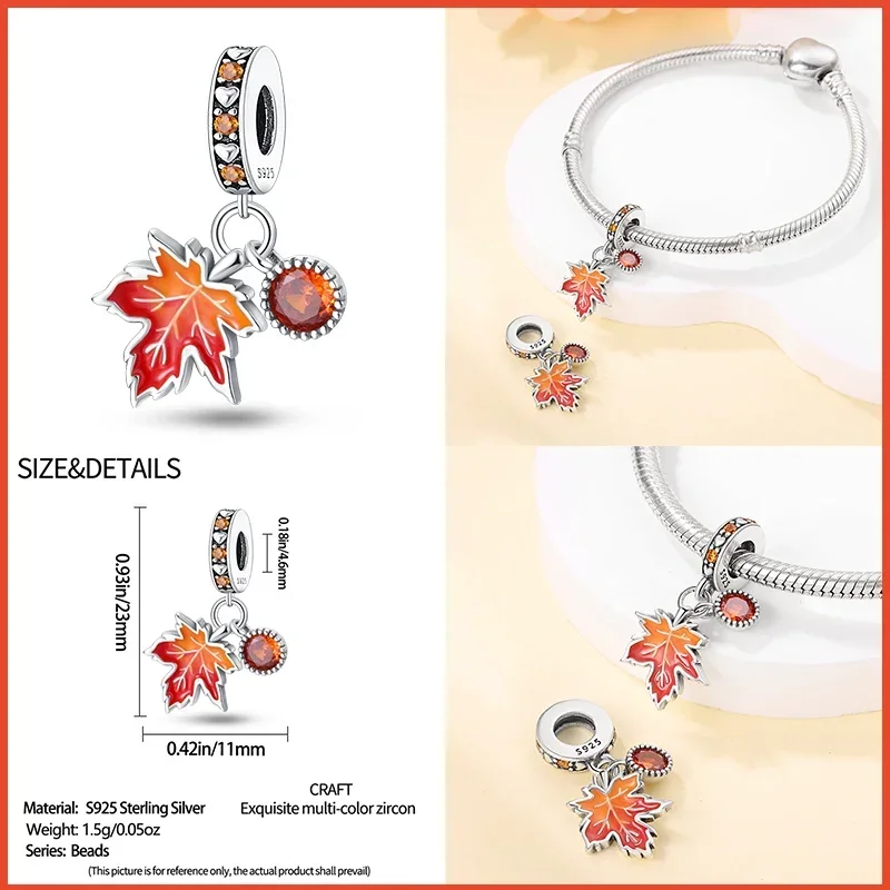 925 Sterling Silver Fashion Squirrel Maple Leaf Autumn Series Charms Beads Fit  Original Bracelets DIY Jewelry Making 2