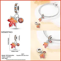 925 Sterling Silver Fashion Squirrel Maple Leaf Autumn Series Charms Beads Fit  Original Bracelets DIY Jewelry Making 2