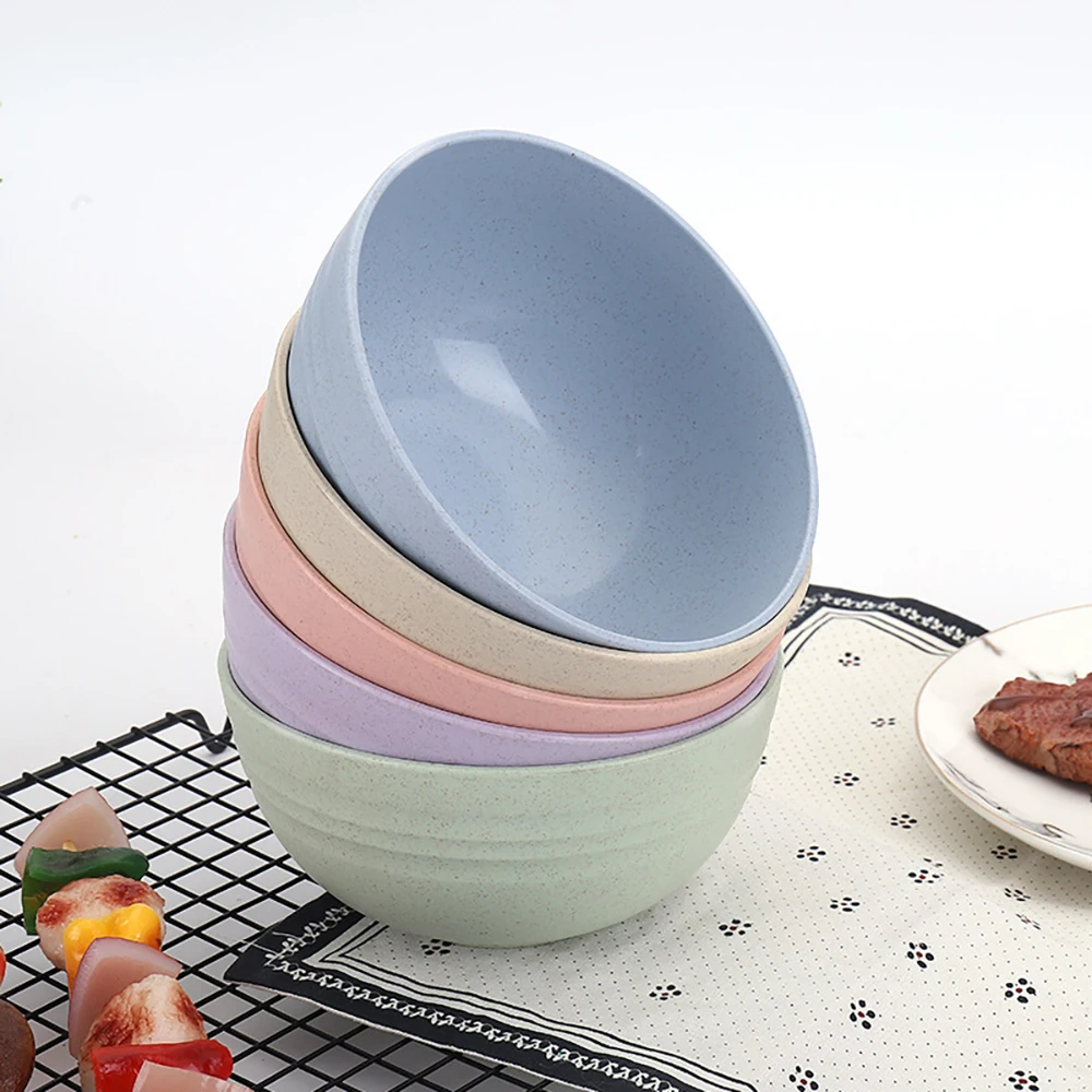 Tableware Set 3PCS Nordic Colored Wheat Straw Bowls Circular Shatter Resistant Plastic Tableware Bowls for Household Use