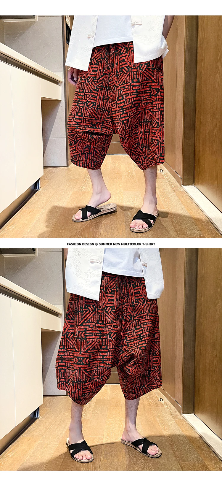hosen herren gym Baggy Pants im chinesischen Stil Männer Boho Holiday Print Shorts Frauen Modetrend minderwertige, locker sitzende Hosen – Detail 11