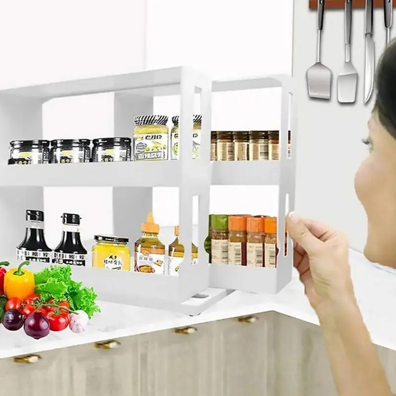 

Spice Organizer Rack Multi-function Rotating Storage Shelf Slide Kitchen Cabinet Cupboard Organizer Kitchen Storage Rack