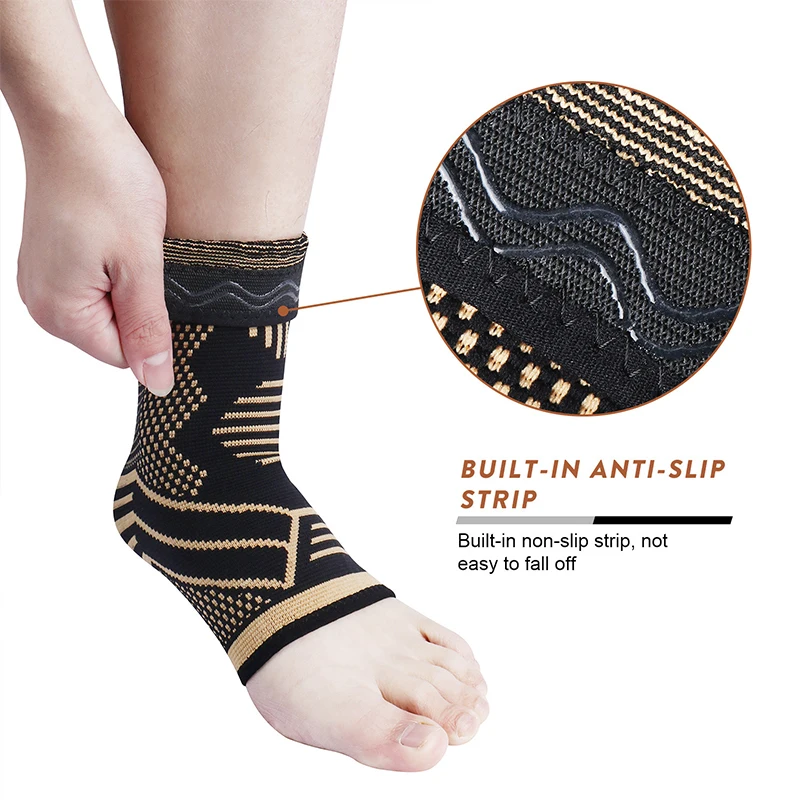 1Pcs Copper Ankle Brace Infused Compression Sleeves Support for Plantar Fasciitis, Sprained Ankle Achilles Tendon Pain Relief