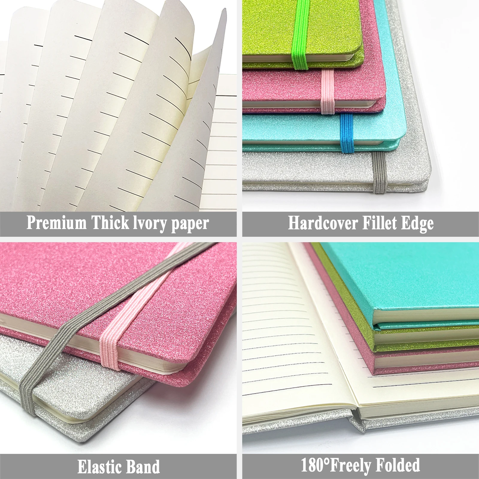 A5 Glitter Notebook, Hardcover 160 Pages Never Peel Off Sparkle Glitter Lined Journal for Women Girls Writing Note Taking Works 3