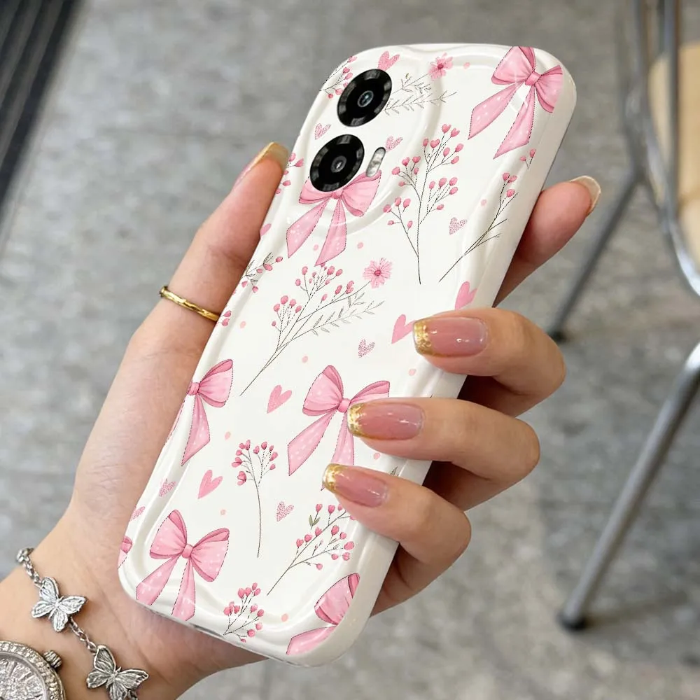 Elegant Pink Bow & Flower Pattern Phone Case - Soft Wave Oil Cover