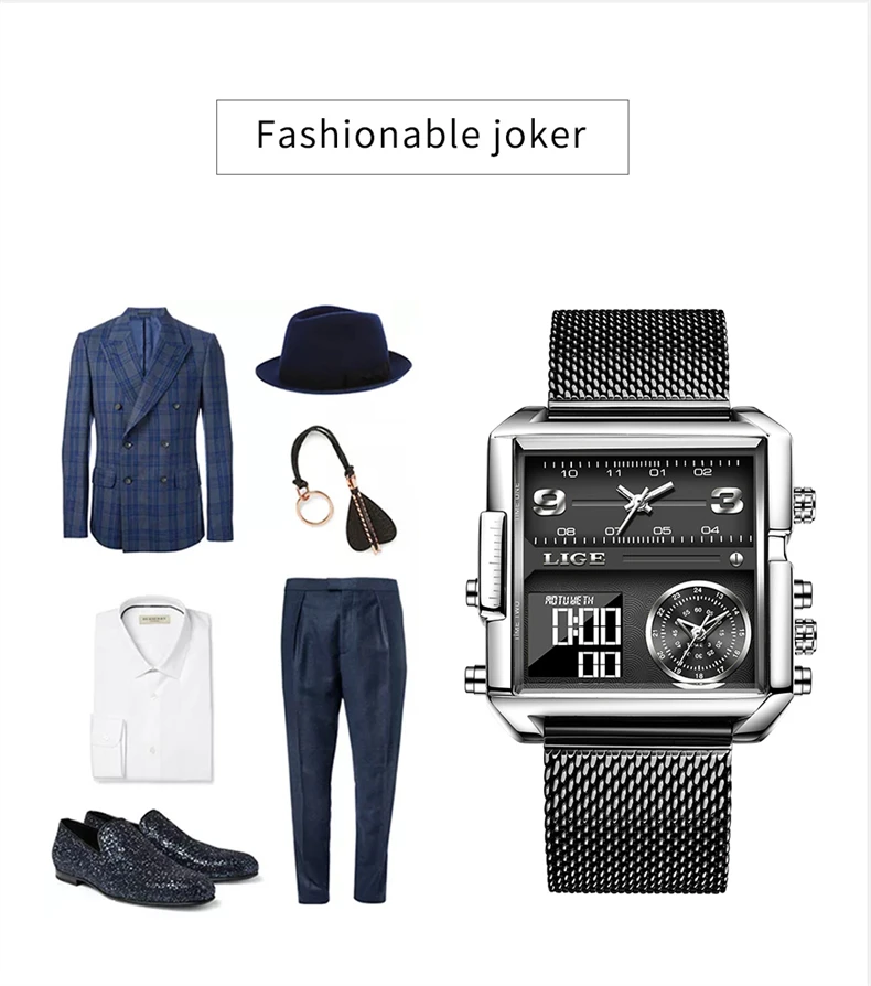 Montres à Quartz pour hommes, chronographe, maille, bracelet en acier inoxydable, étanche, horloge numérique de Sport_voghion.com