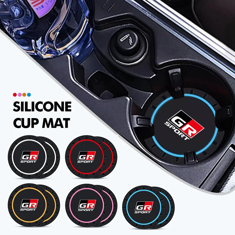 Cup Holder Inserts 2pcs Car Water Cup Anti-Slip Silicone Coaster For Toyota GR Sport Gazoo Racing Yaris 86 Corolla Hilux Supra