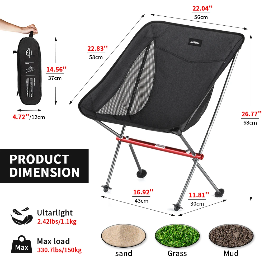 Naturehike Folding Portable Beach Chair Foldable Lighweight Camping Chair Outdoor Backpack Fishing Picnic Seat YL05