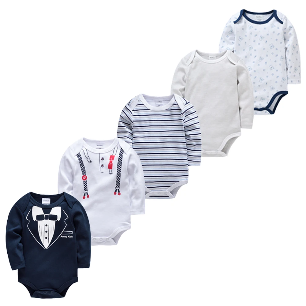 

Honeyzone 5Pcs/Set Toddler Boy Clothes Fashion Full Sleeve Bodysuits De Maternidade Recem Nascido Newborn Baby Jumpsuits 0-12M