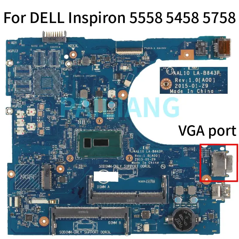 Placa-mãe Laptop Dell Inspiron 5558 5458 5758 La843p 07cv2g 0m94d0 0hd0r2 05k7k8 3805u i3 i5 i7 Vga - Imagem 5