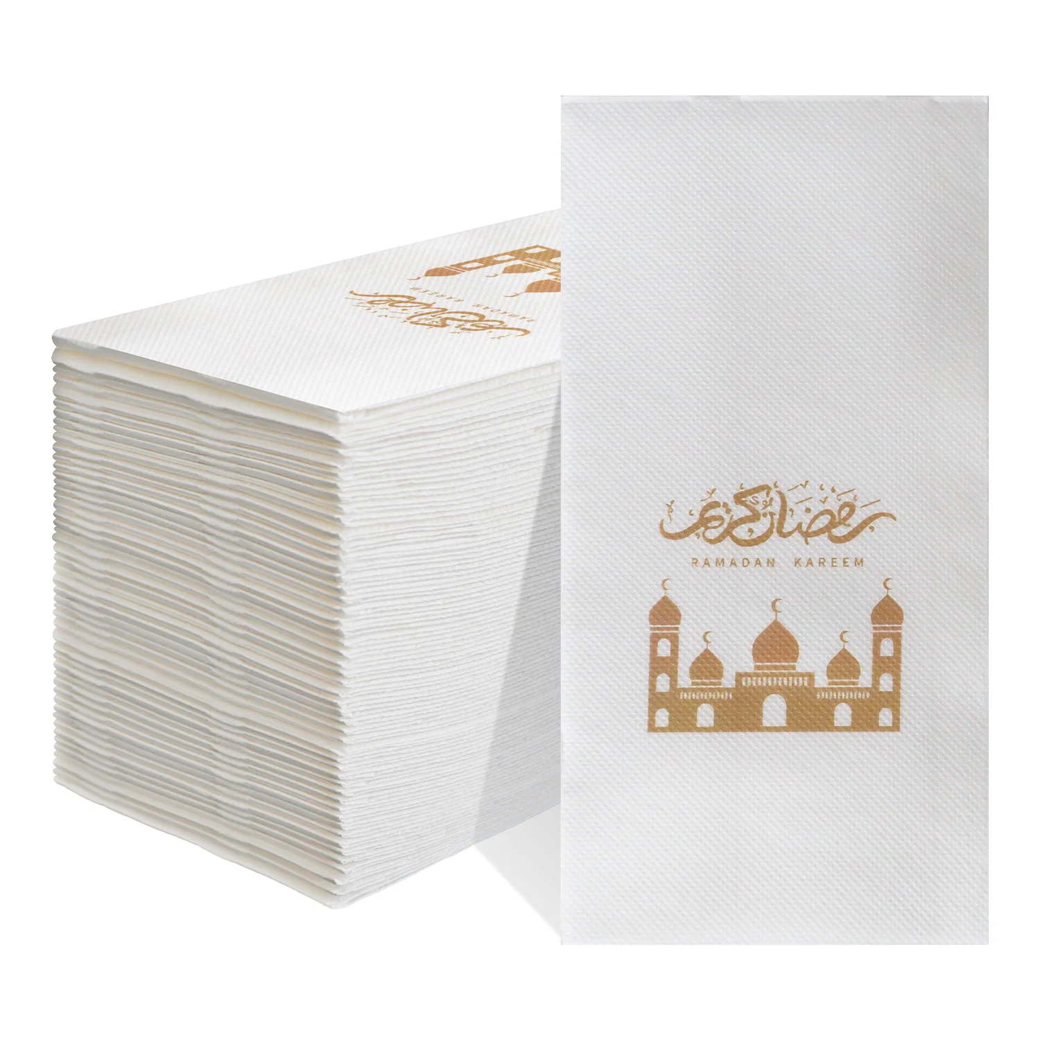 Eid Mubarak Ramadan Napkins 50/100Pcs Disposable Paper Napkins, 2Ply, 15.75x15.75inch, Gold Printing with Moon/Party/Hand Towels