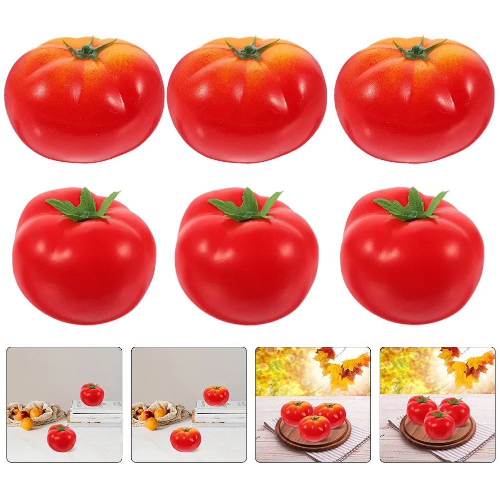 6 Pcs Imitation Tomato Faux Greenery Tomatoes Kitchen Decoration Props Fake Vegetable Models Artificial Pops Plastic Foam Nurse