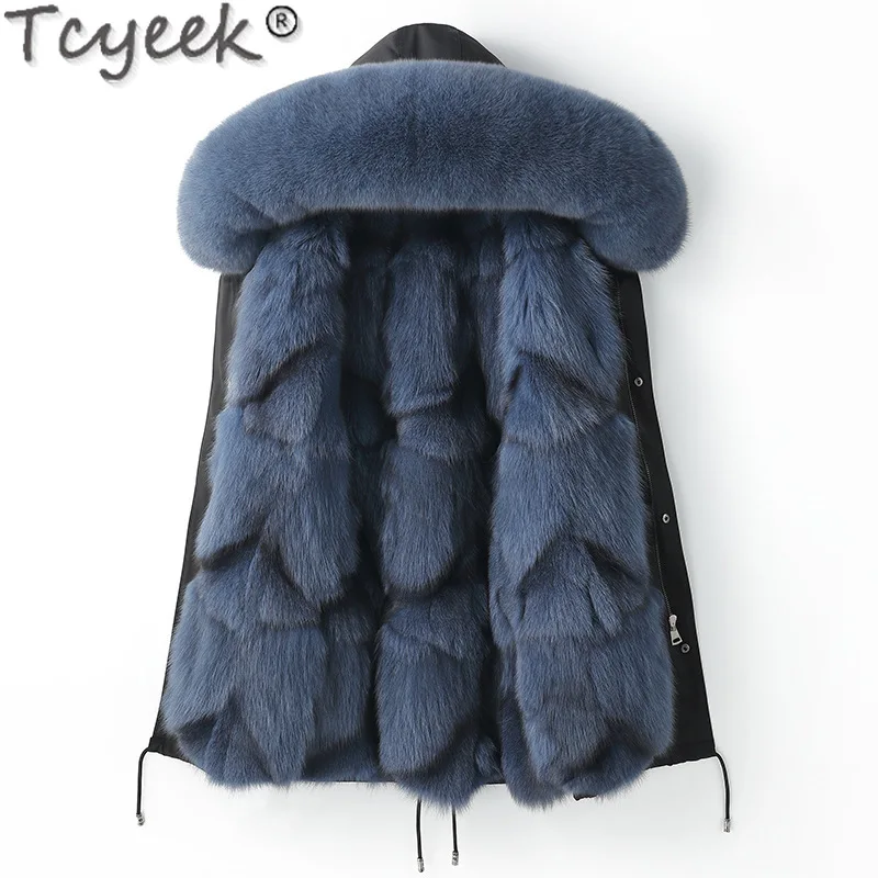 

Tcyeek 23 Winter Fox Fur Liner Detachable Coat Mid-long Hooded Fur Jacket Men Clothing New Men's Parka Thickened Куртка Мужская