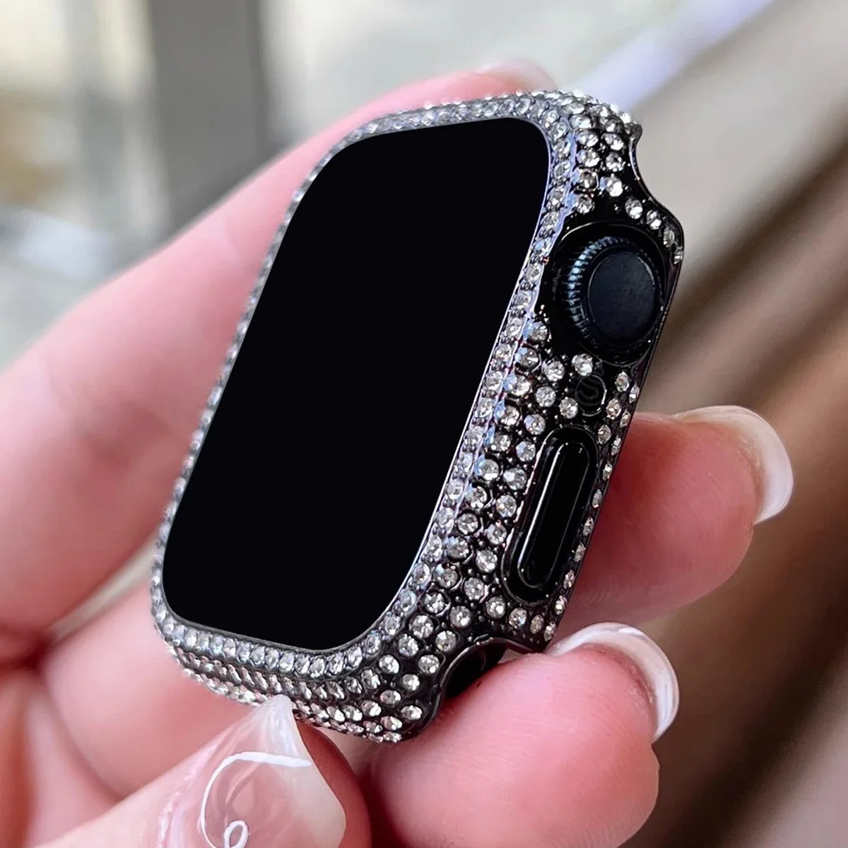 Rhinestone Embellished Tempered Glass Watch Screen Protector Case