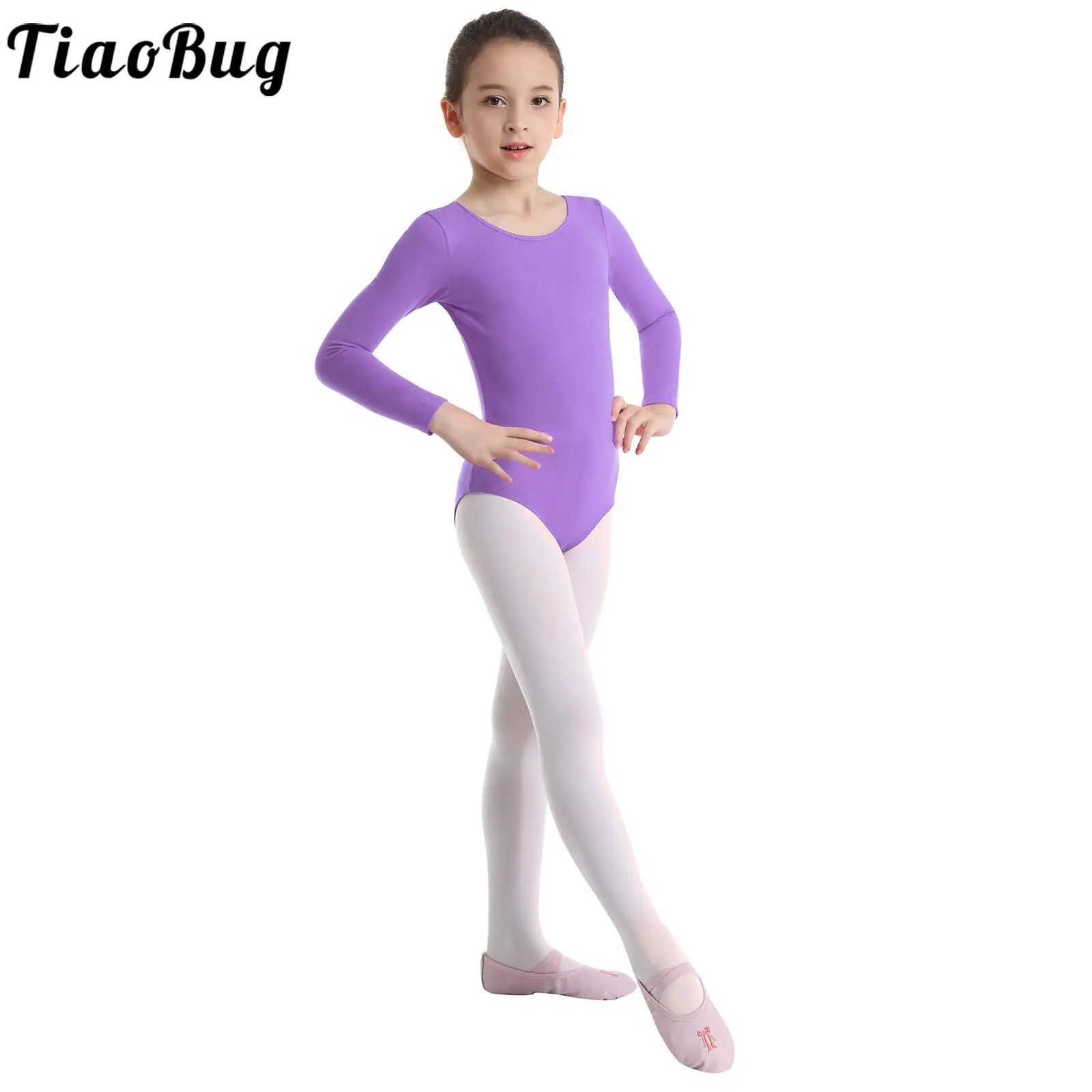 

Girls Long Sleeve Ballet Dancer Leotard Solid Color Dresses Soft Breathable Dancewear Child Practice Stage Performance Costumes
