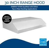 Broan-NuTone Energy Star Certified Ligh Glacier 30in Under-Cabinet 4-Way Convertible Range Hood W/ 2-Speed Exhaust Fan and Light 2