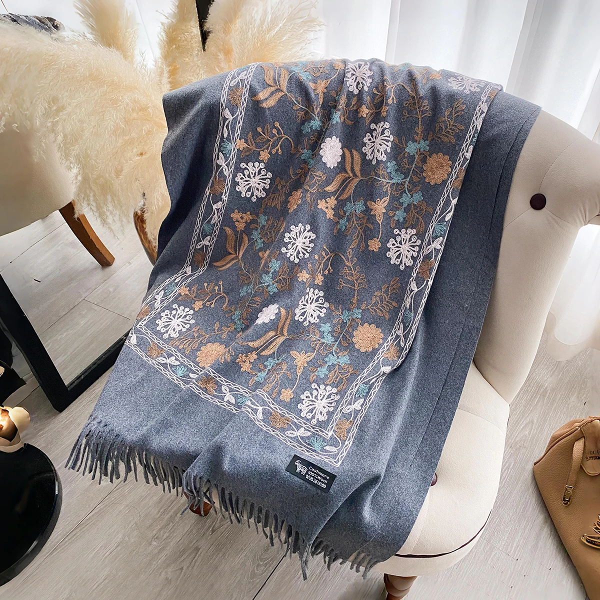 2025 Women Winter Fashion Warm Cashmere Scarf Embroidery Pashmina Blanket Thick Shawl Wrap Neckerchief Bufanda Echarpe Poncho