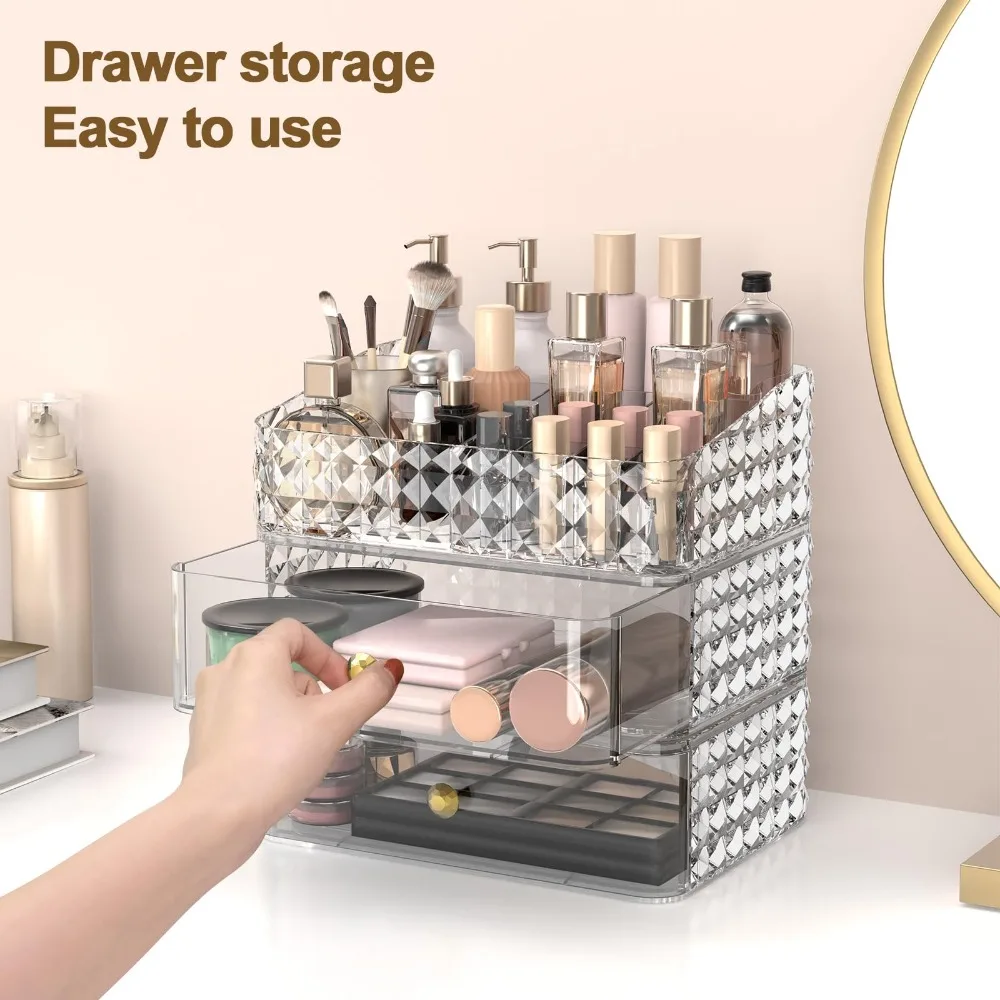 Transparent Diamond Makeup Organizer Case Luxury Drawer Cosmetic Storage Box Acrylic Lipstick Container Vanity Dresser Organizer 6