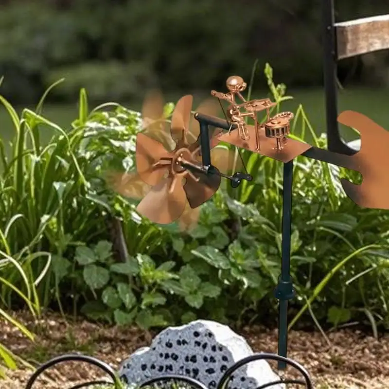 Metal Drummer Windmill Statue Metal Wind Spinner Decorative Wind Power Rock Art Statue For Garden Yard Patio Lawn Porch Backyard