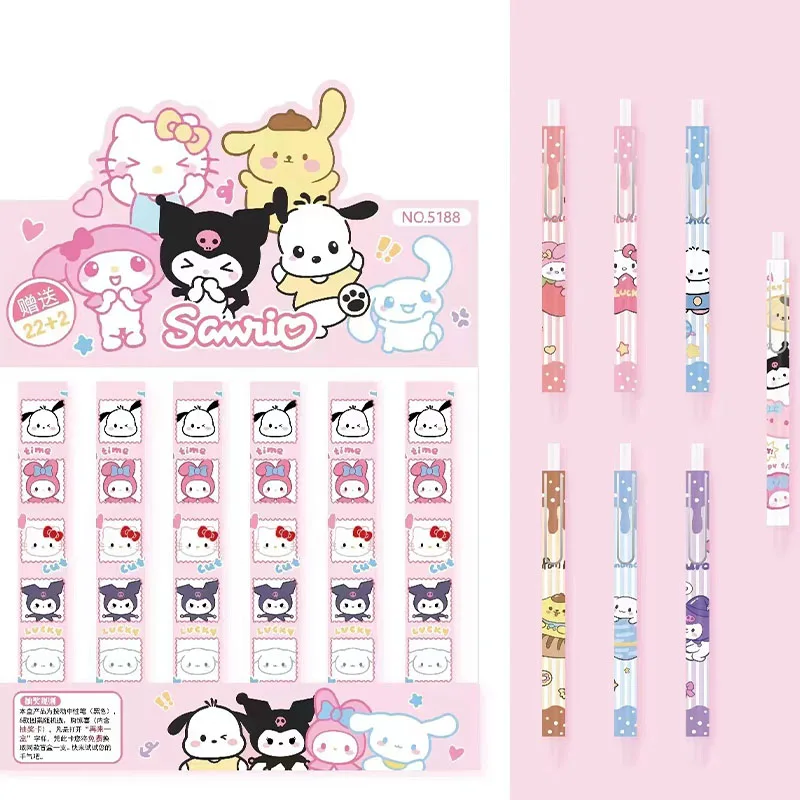 

24 шт., аниме Hello Kittys Kuromi Cinnamoroll Sanrioed, диагональ 0,5 дюймов, тонкая черная гелевая ручка, ручка для офиса