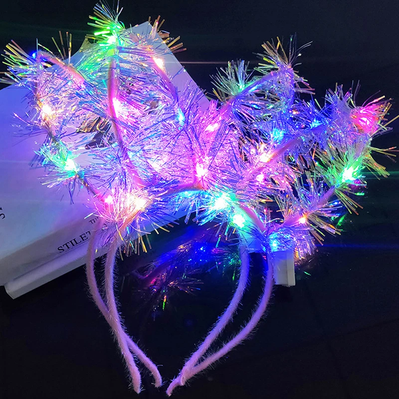 

Novel Strange Luminous Toy Glow In the Dark Lamp Golden Silk Feather Rabbit Ear Headdress Party Bar Birthday Props Baby Gift