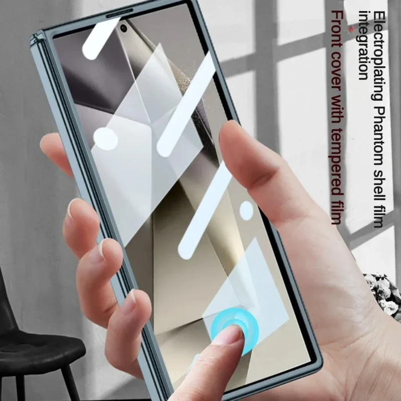 Ultra Thin Electroplating Transparent Case with Tempered Film and Shockproof Hard Back Cover