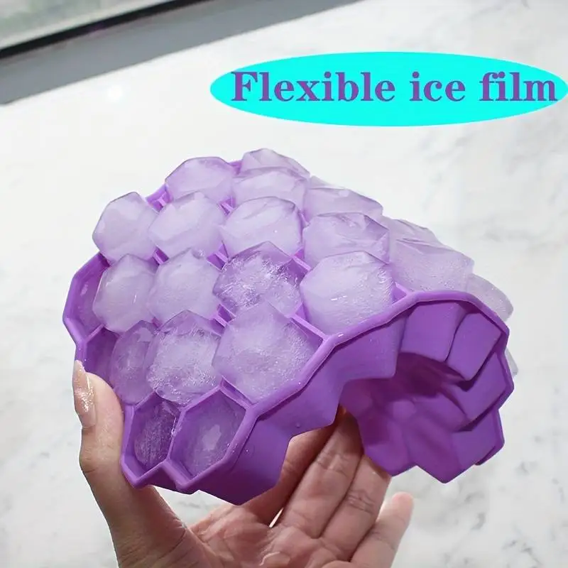 Silicone Ice Cube Trays, Set of 1, Honeycomb Shape 37-Cavity Flexible Ice Mold for Chilled Drinks, BPA Free Kitchen Accessories